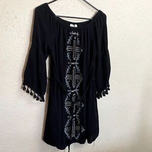 Speed Control New York Embroidered Black Dress Aztec Boho Medium